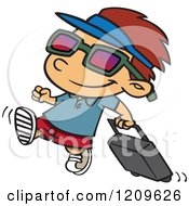 Cartoon Of A Happy Boy Pulling Luggage And Ready For Vacation Royalty Free Vector Clipart