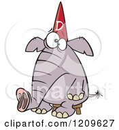 Dumb Elephant Sitting On A Stool And Wearing A Dunce Hat