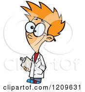 Cartoon Of A Happy Scientist Boy Carrying A Clipboard Royalty Free Vector Clipart by toonaday