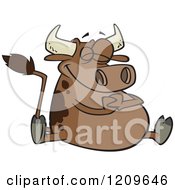 Poster, Art Print Of Happy Fat Brown Cow Sitting