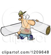 Poster, Art Print Of Happy Caucasian Carpet Layer Man Carrying A Rolled Piece