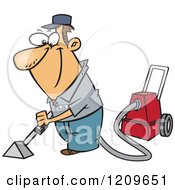 Poster, Art Print Of Happy Caucasian Man Cleaning Carpets