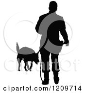 Poster, Art Print Of Black Silhouetted Police Officer Training With His K9 Dog 3