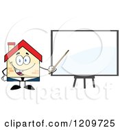 Happy Home Businessman Mascot Presenting A Blank Board