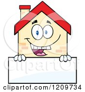 Poster, Art Print Of Happy Home Mascot Over A Sign