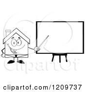 Poster, Art Print Of Black And White Happy Home Businessman Mascot Presenting A Blank Board
