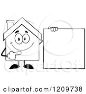 Poster, Art Print Of Black And White Happy Home Mascot Pointing To A Sign