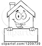 Poster, Art Print Of Black And White Happy Home Mascot Over A Sign