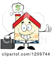 Poster, Art Print Of Happy Home Businessman Mascot Holding A Thumb Up Under A Dollr Cloud