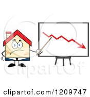 Poster, Art Print Of Happy Home Businessman Mascot Presenting A Decline Chart