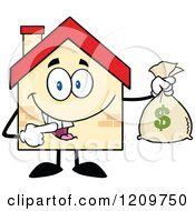 Poster, Art Print Of Happy Home Mascot Holding A Money Bag