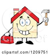 Poster, Art Print Of Happy Home Mascot Holding A Tool Box And Hammer