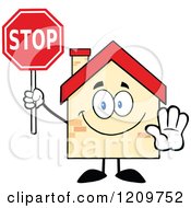 Poster, Art Print Of Happy Home Mascot Holding A Stop Sign