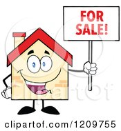 Poster, Art Print Of Happy Home Mascot Holding A For Sale Sign