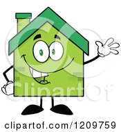Poster, Art Print Of Happy Green Brick Home Mascot Waving