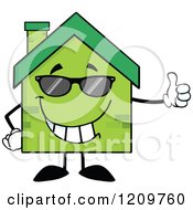 Poster, Art Print Of Cool Green Brick Home Mascot Holding A Thumb Up