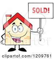 Happy Home Mascot Holding A Sold Sign