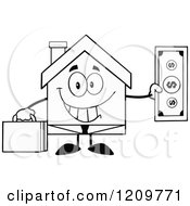 Poster, Art Print Of Black And White Happy Home Businessman Mascot Holding A Dollar Bill