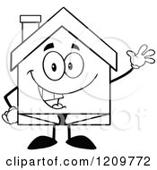 Poster, Art Print Of Black And White Happy Home Businessman Mascot Waving