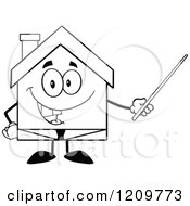 Poster, Art Print Of Black And White Happy Home Businessman Mascot Holding A Pointer Stick