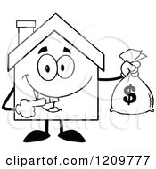 Poster, Art Print Of Black And White Happy Home Mascot Holding A Money Bag