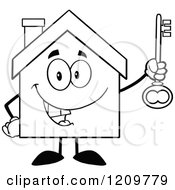 Poster, Art Print Of Black And White Happy Home Mascot Holding A Key