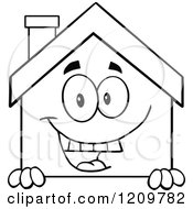 Poster, Art Print Of Black And White Happy Home Mascot Smiling Over A Sign