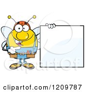 Poster, Art Print Of Happy Worker Bee Mascot Holding A Sign