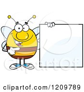 Happy Bee Mascot Pointing To A Sign by Hit Toon