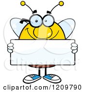 Cartoon Of A Happy Bee Mascot Holding A Sign Royalty Free Vector Clipart