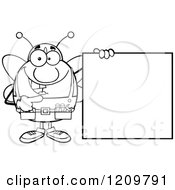 Poster, Art Print Of Black And White Happy Worker Bee Mascot Holding A Sign