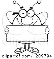 Poster, Art Print Of Black And White Happy Bee Mascot Holding A Sign