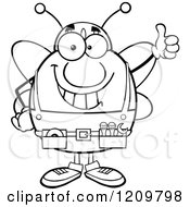 Poster, Art Print Of Black And White Happy Worker Bee Mascot Holding Thumb Up
