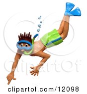 Man Snorkeling In Green Shorts Pointing