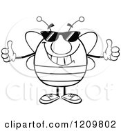 Cartoon Of A Black And White Cool Bee Holding Two Thumbs Up Royalty Free Vector Clipart