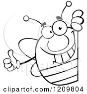 Poster, Art Print Of Black And White Happy Bee Holding A Thumb Up Around A Sign