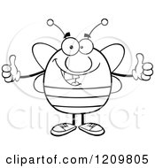 Cartoon Of A Black And White Happy Bee Holding Two Thumbs Up Royalty Free Vector Clipart