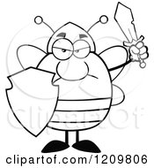 Poster, Art Print Of Black And White Mad Bee Warrior Holding A Shield And Sword