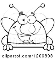 Poster, Art Print Of Black And White Happy Bee Over A Sign