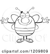 Cartoon Of A Black And White Happy Bee With Hearts And Open Arms Royalty Free Vector Clipart