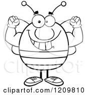 Cartoon Of A Black And White Happy Bee Flexing Royalty Free Vector Clipart