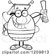 Cartoon Of A Black And White Happy Bee Student Graduate Hoding A Diploma Royalty Free Vector Clipart