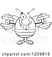 Poster, Art Print Of Black And White Happy Bee Working Out With Dumbbells