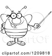 Cartoon Of A Happy Bee Teacher Using A Pointer Stick Royalty Free Vector Clipart