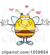 Poster, Art Print Of Happy Bee With Hearts And Open Arms