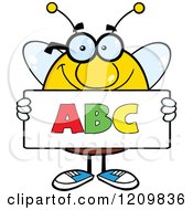 Poster, Art Print Of Happy Bee Student Holding An Abc Sign