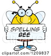Poster, Art Print Of Happy Bee Student Holding A Spelling Bee Sign