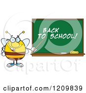 Poster, Art Print Of Happy Bee Teacher Pointing To Back To School Text On A Chalkboard