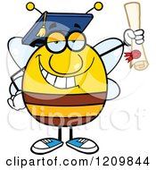 Poster, Art Print Of Happy Bee Student Graduate Hoding A Diploma