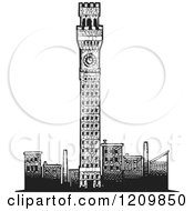 Baltimore Tower And Other Buildings Black And White Woodcut